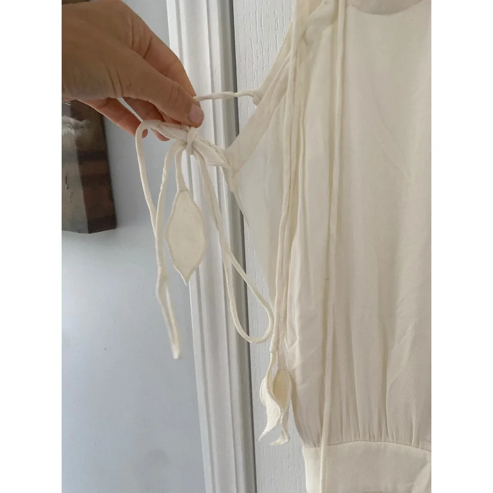 Tory Burch Ivory Cream Tie Shoulder V-Back Maxi Dress Size 2 Boho Resort